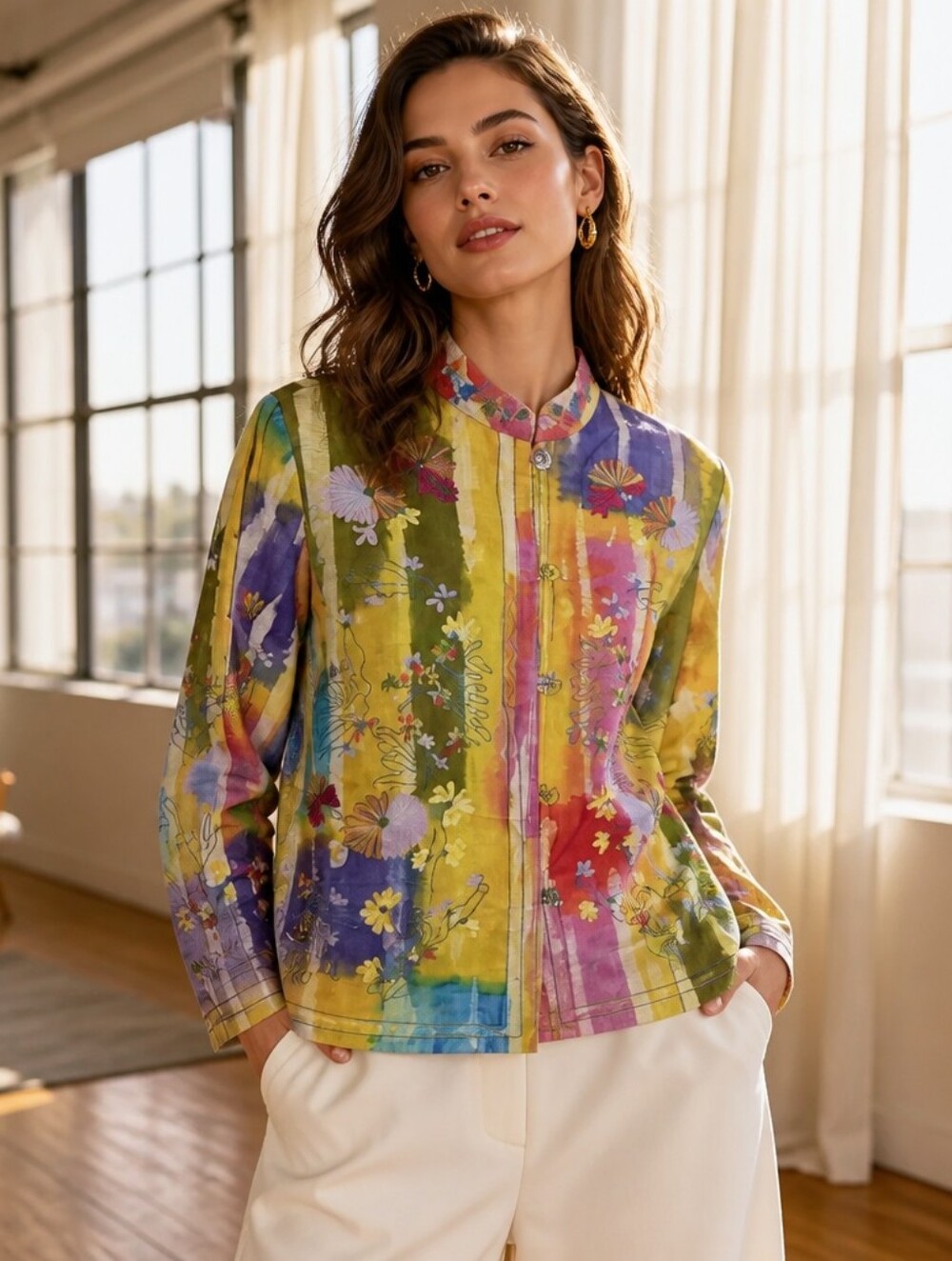 Silk-Blend Floral Stripe Jacket - Multicolor